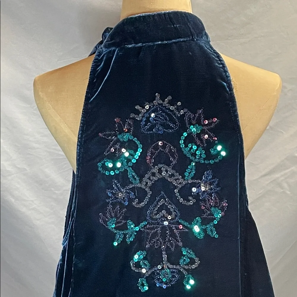 Free People Deep Blue Velvet Sleeveless Mini Dress with Sequin Details - Picture 7 of 11